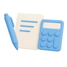 Professional services illustration: pen, document and calculator