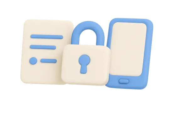 Secure application illustration: documents, padlock and phone
